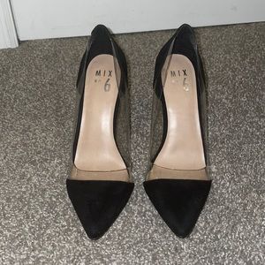 Black Mix No.6 pointed toe heels with clear accent